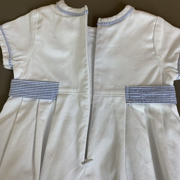 Little Me Short Sleeve Dress White Blue Seersucker Classic Girls 9 Months - Picture 11 of 15